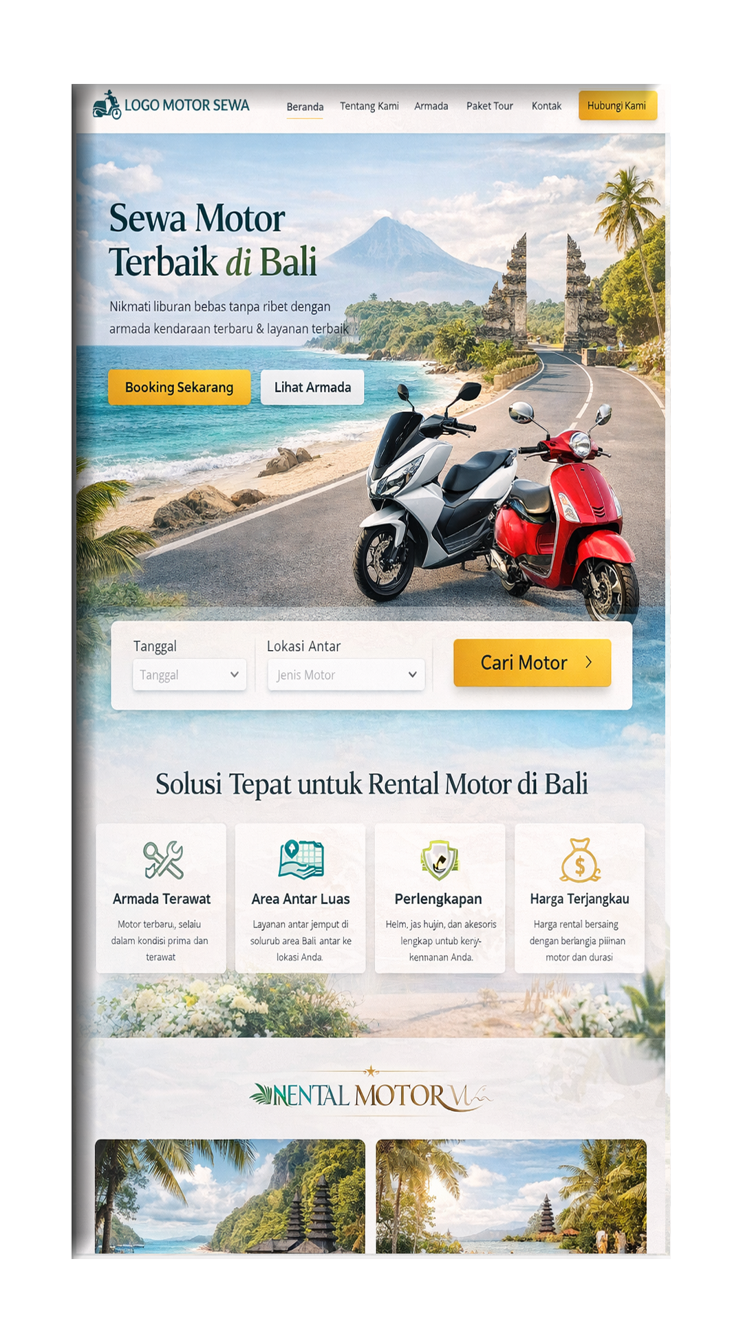 Jasa design website rental motor, mobil dll