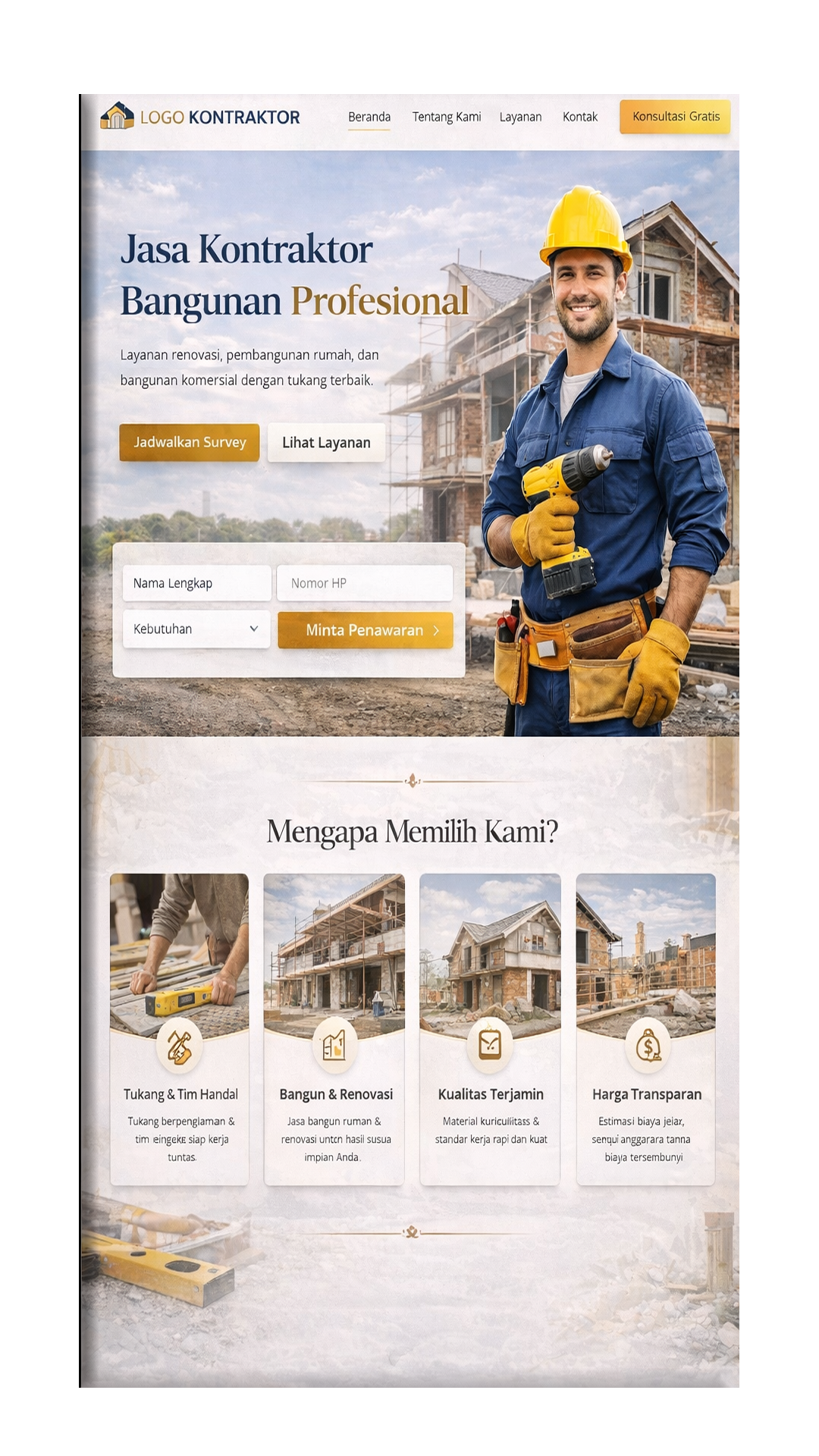 Seorang kontraktor membutuhkan website dg design yg sesuai. Mrweb.click