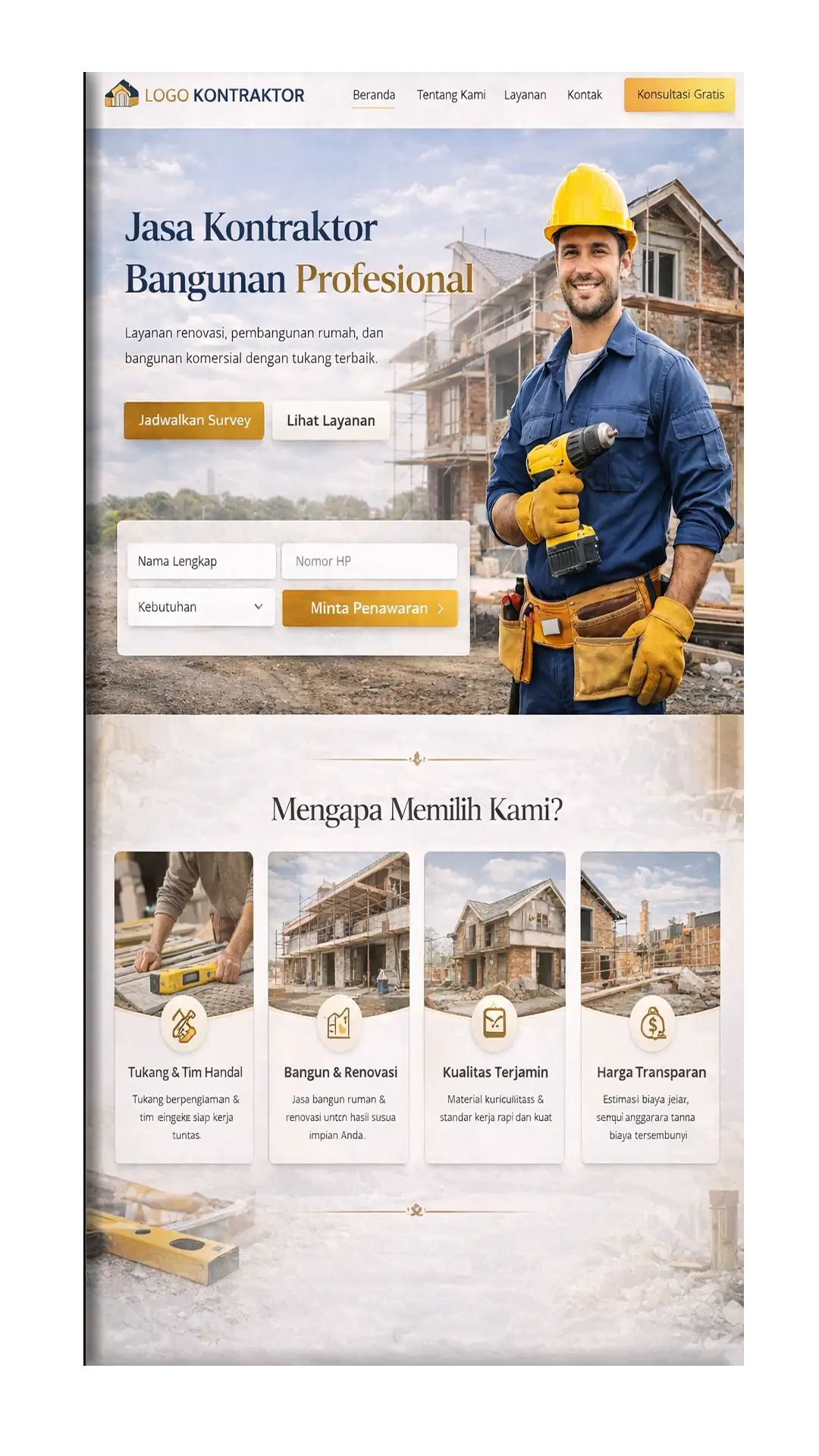 Jasa pembuatan website kontraktor bangunan dan konstruksi oleh dan maitanace website MrWeb Click.