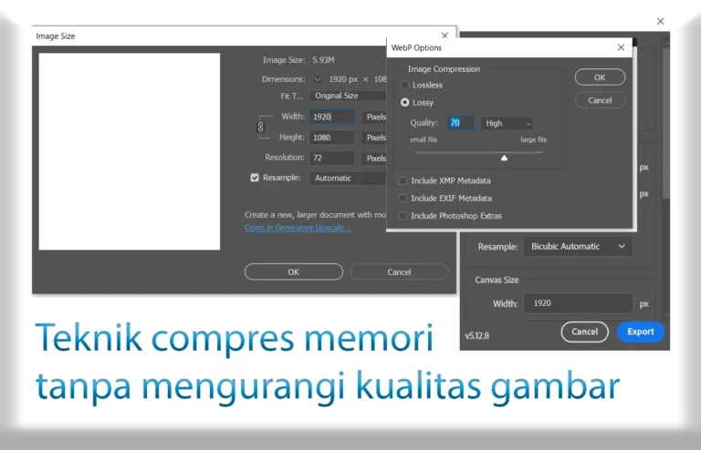 Ilustrasi teknik kompresi gambar tanpa mengurangi kualitas visual untuk mempercepat loading website dan optimasi SEO.